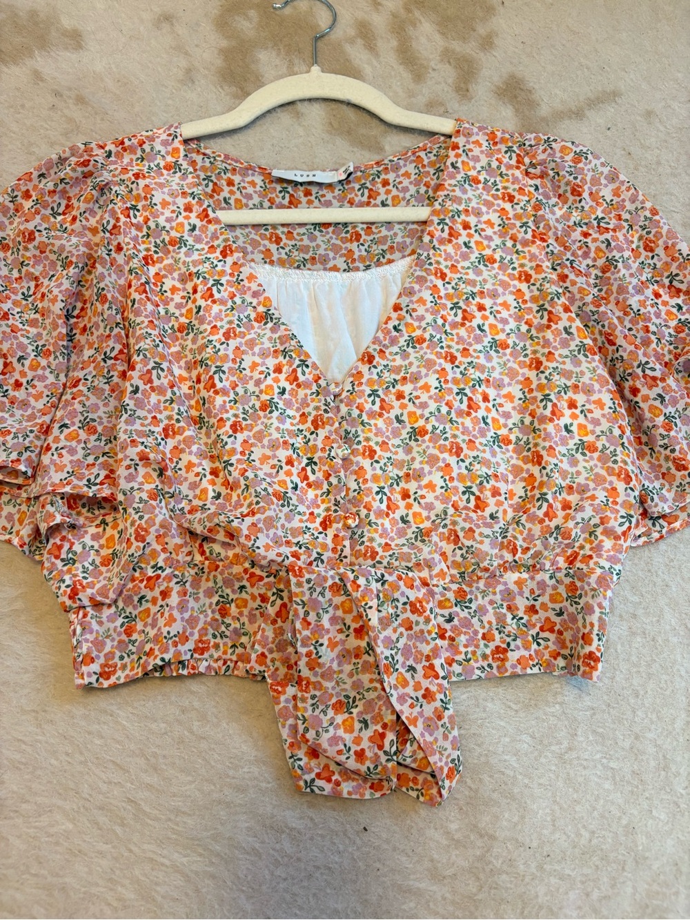 Lush Pink and Orange Floral Wrap Crop Top